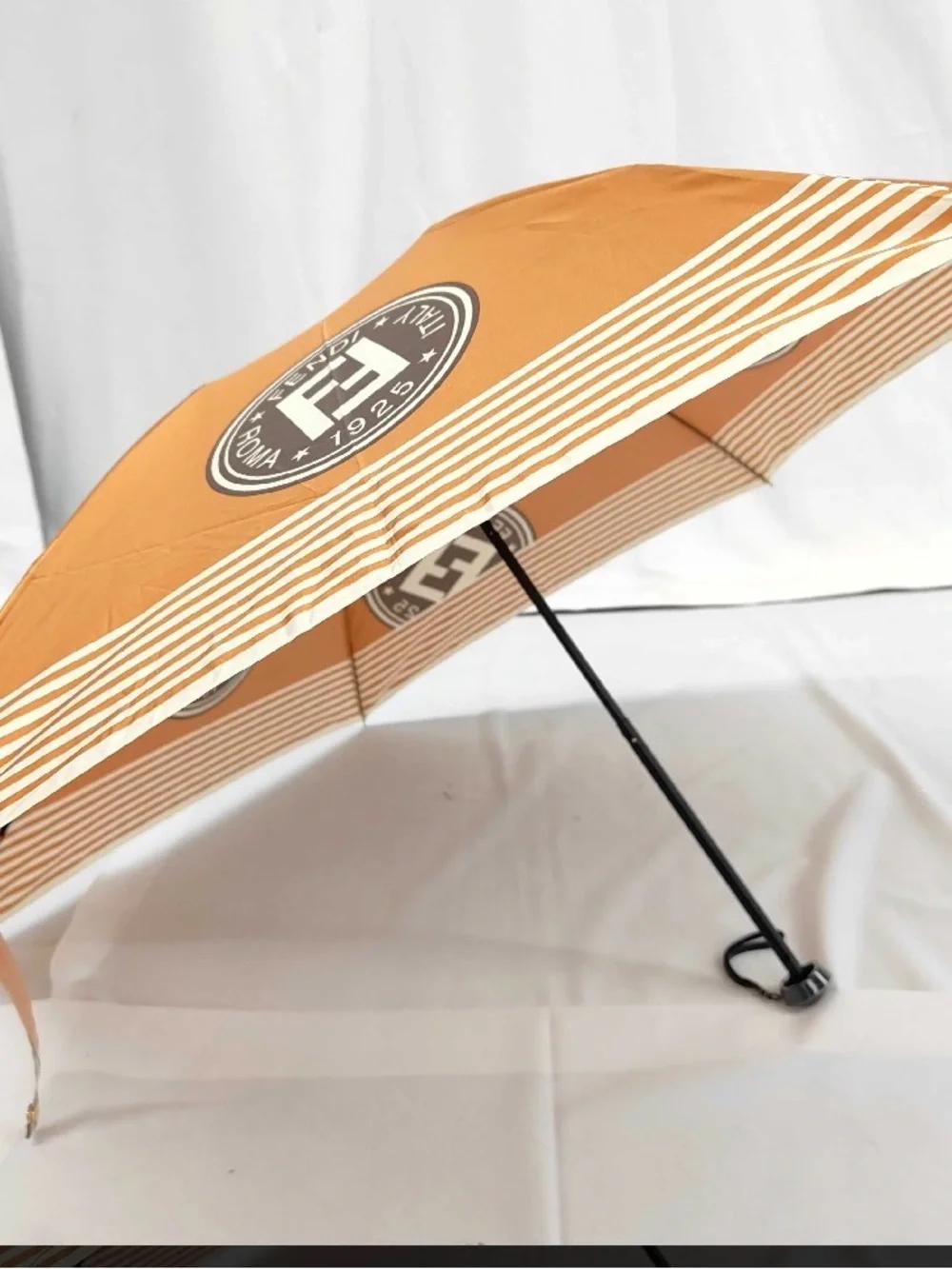 Fendi Orange & Brown Logo Umbrella